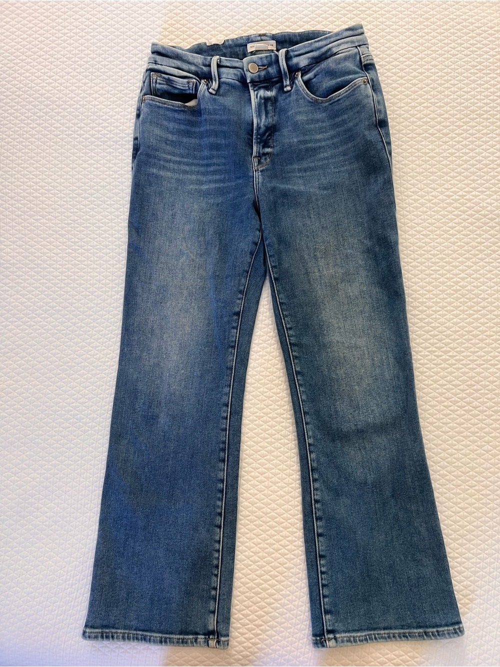 Good American Good Legs Crop Mini Bootcut Jeans Medium Blue 6/28